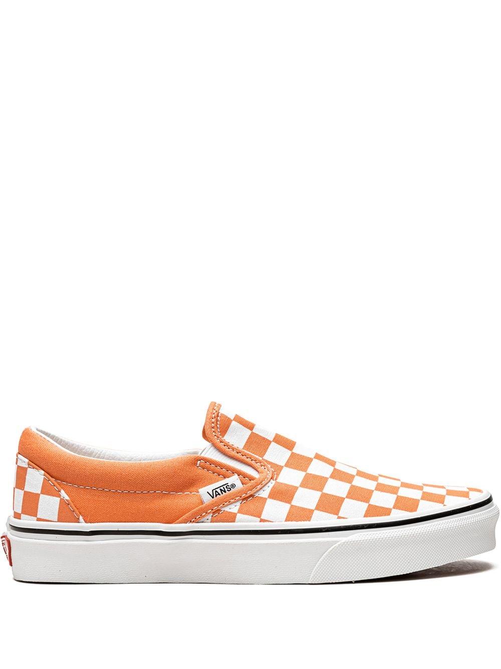 orange checkered slip on vans