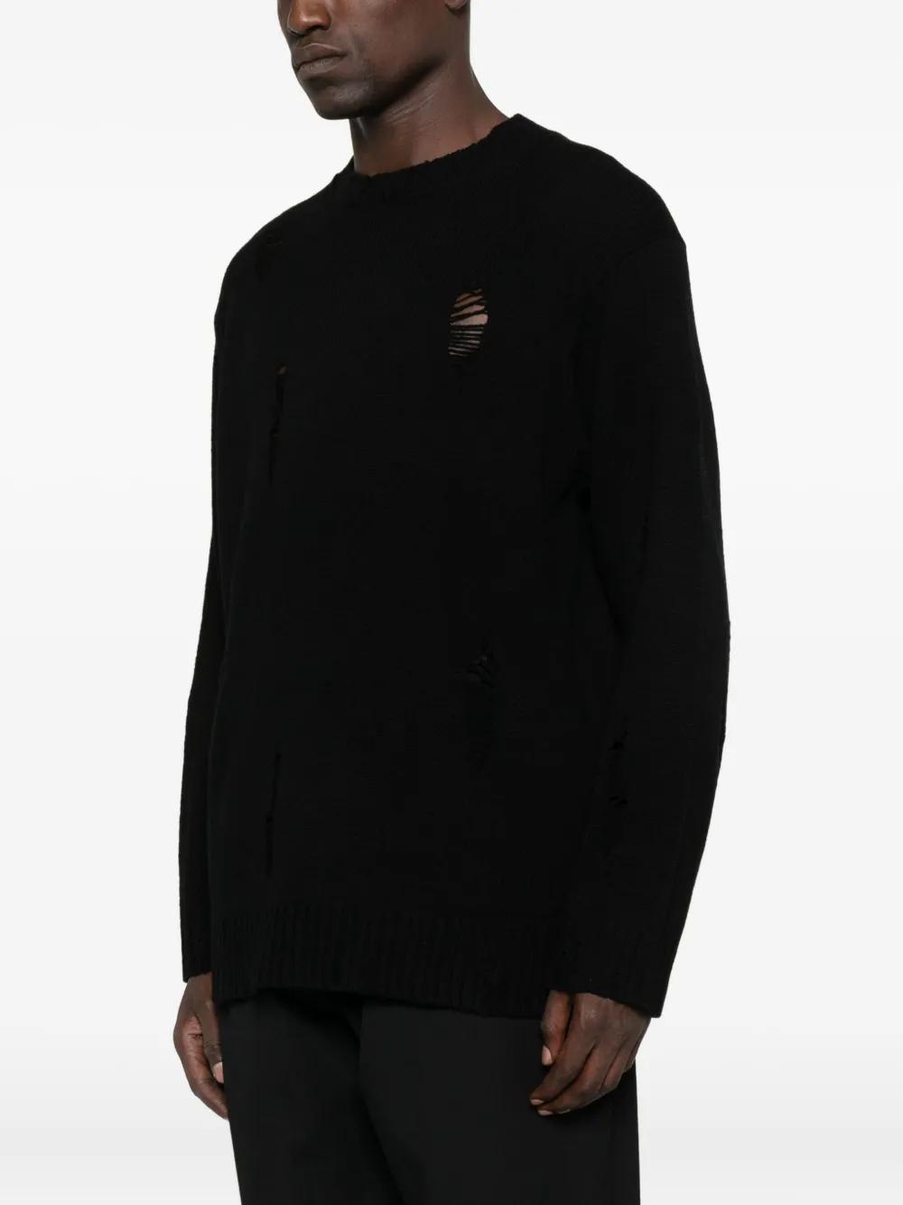 トップス Yohji Yamamoto Wool Black Knit COTTON CREWNECK DISTRESSED KNIT PULLOVER – THE SHOP YOHJI