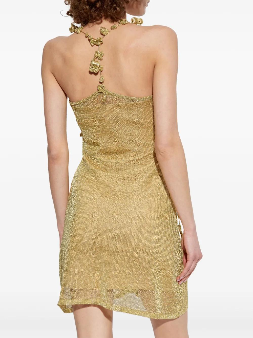fendi gold lurex dress Golden High Collar Lurex Knit Midi Dress in Golden