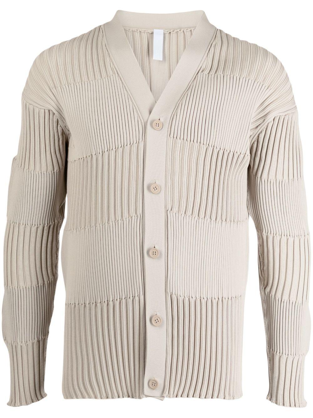 CFCL Fluted Contrast-panelling Ribbed-knit Cardigan in Natural | Lyst