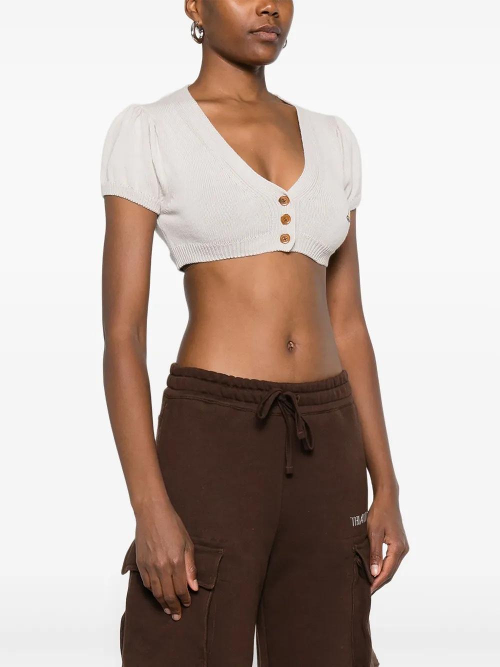 Vivienne Westwood Puff-Sleeve Orb Cropped Cardigan in White | Lyst