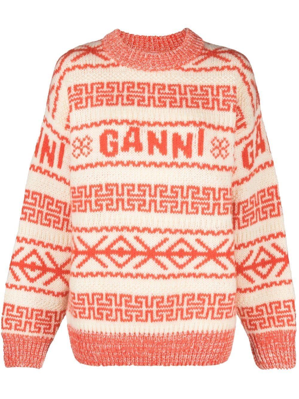Ganni Logo-intarsia Knit Jumper in Pink | Lyst