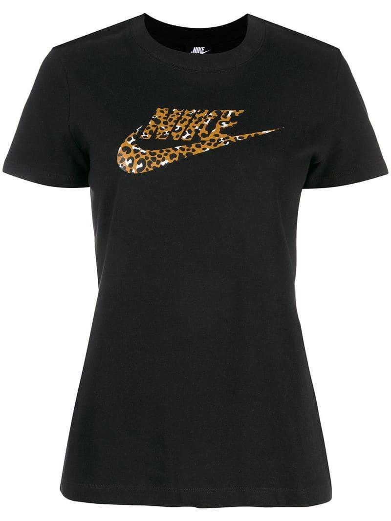 Nike Leopard Print Logo T-shirt in Black | Lyst