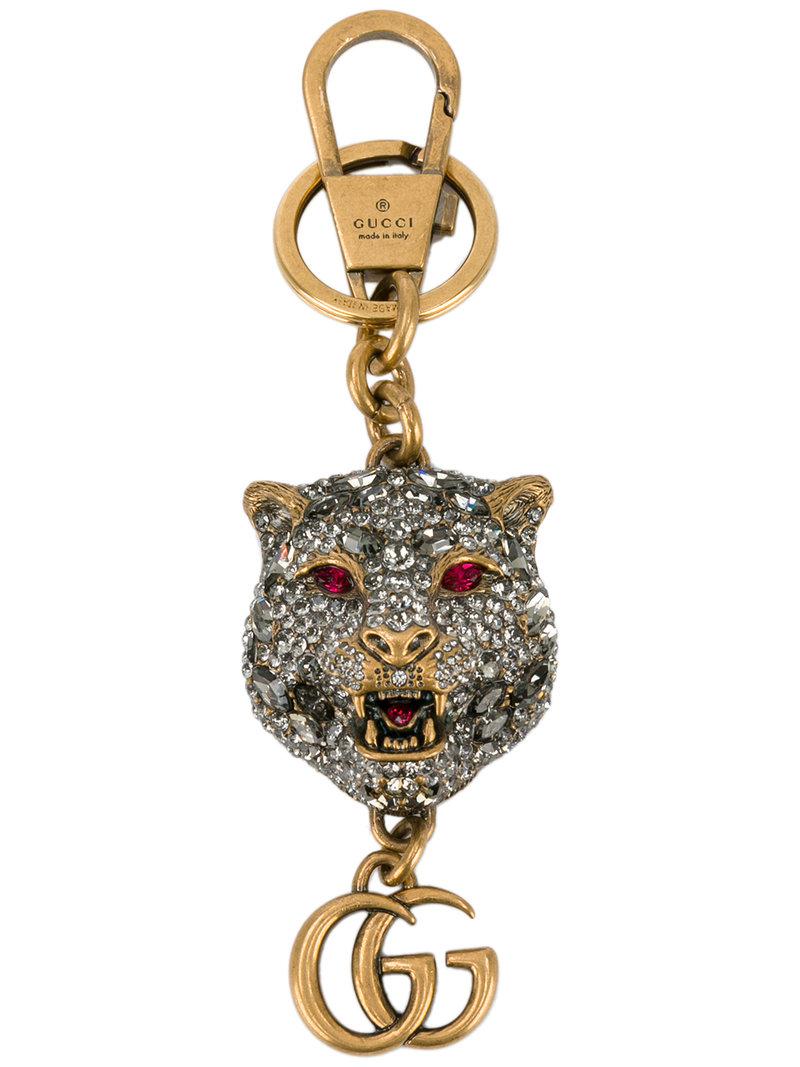 Gucci Crystal-embellished Tiger's Head Keychain in Metallic | Lyst