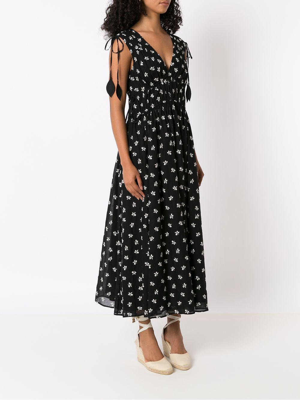 Tory Burch Floral-Print Sleeveless Smocked Dress in Black | Lyst