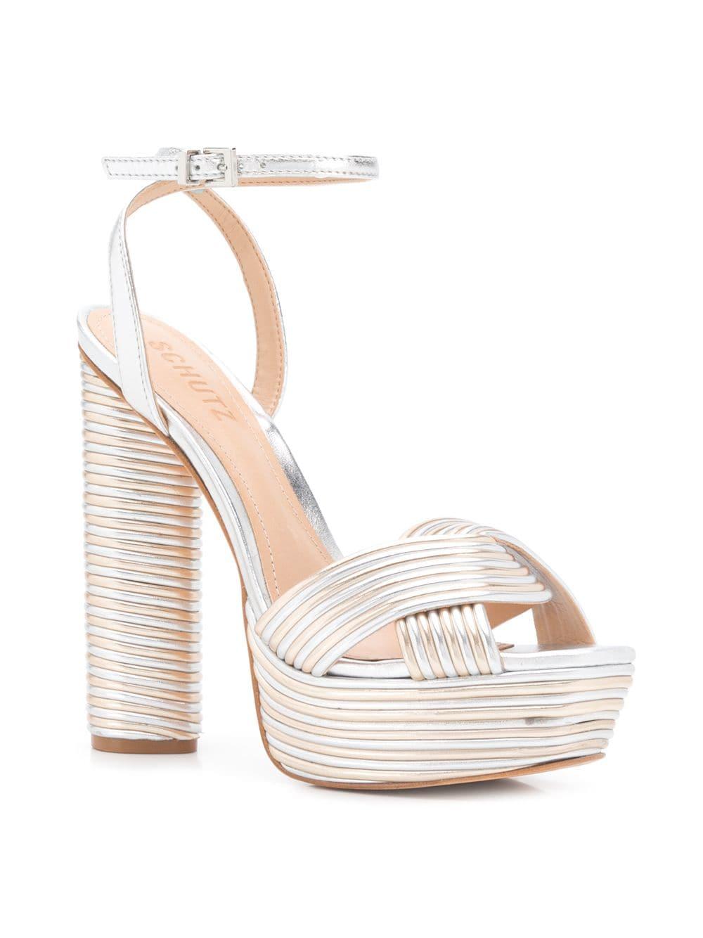 SCHUTZ SHOES Panelled Platform Sandals in Metallic | Lyst