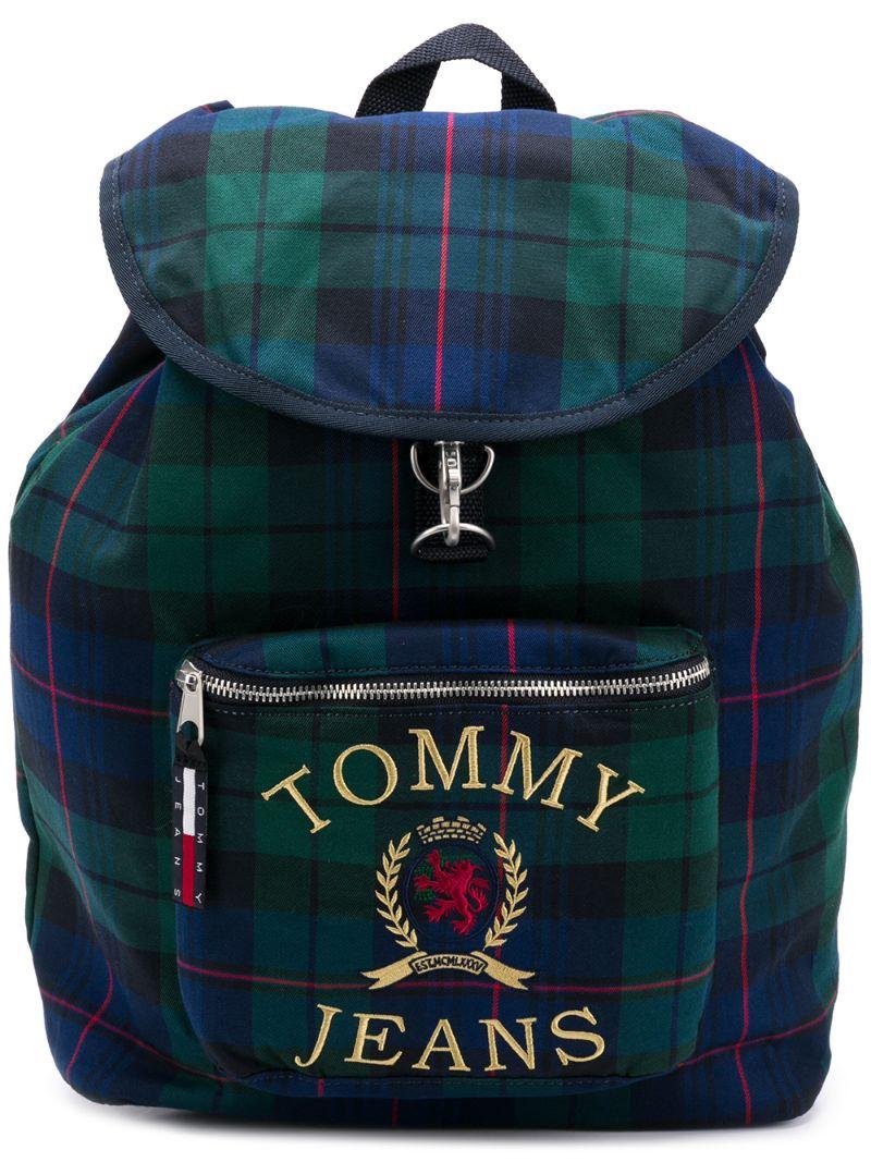 green plaid backpack