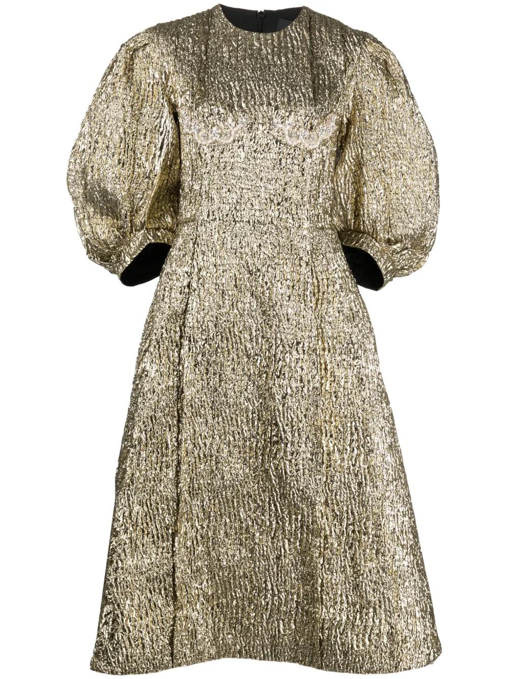Simone Rocha Crystal-Embellished Cloqu Midi Dress in Metallic | Lyst