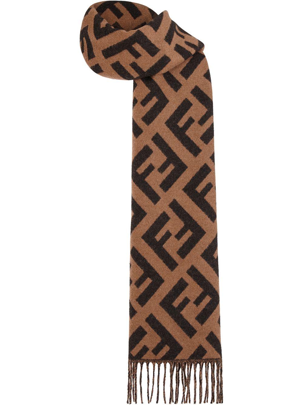 Fendi Jacquard Knit Ff Logo Scarf in Brown - Lyst