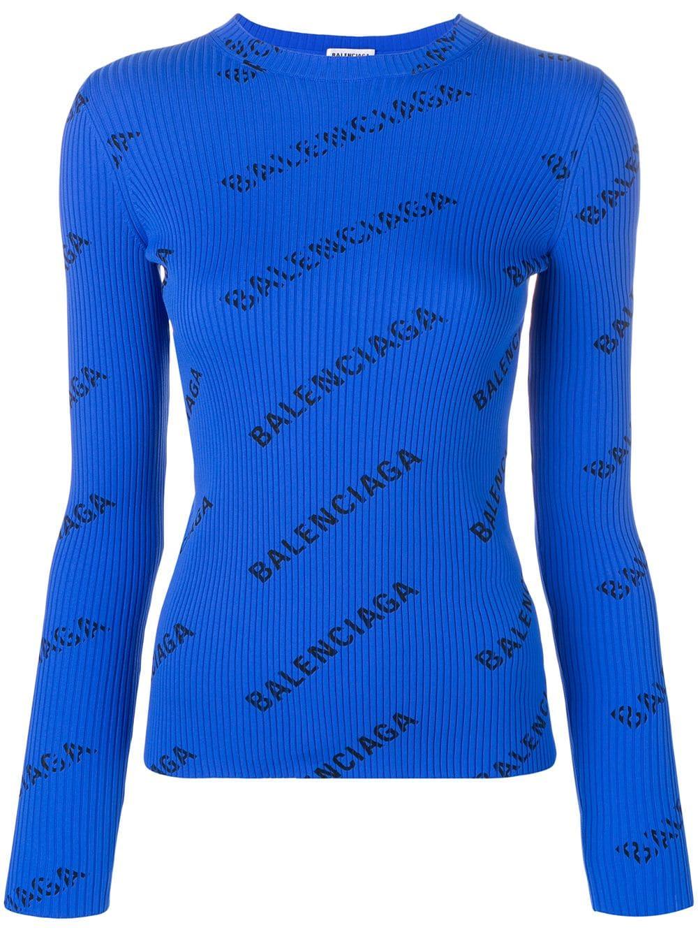Balenciaga Ribbed Logo Print Sweater in Blue - Save 57% - Lyst