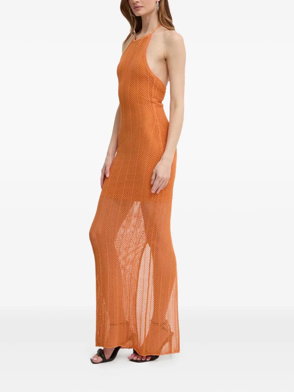 guess chevron bodycon maxi dress Guess Halterneck Chevron-Knit Maxi Dress in Orange