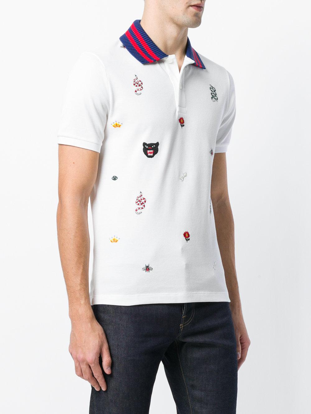 Gucci Embroidered Polo Shirt in White for Men | Lyst