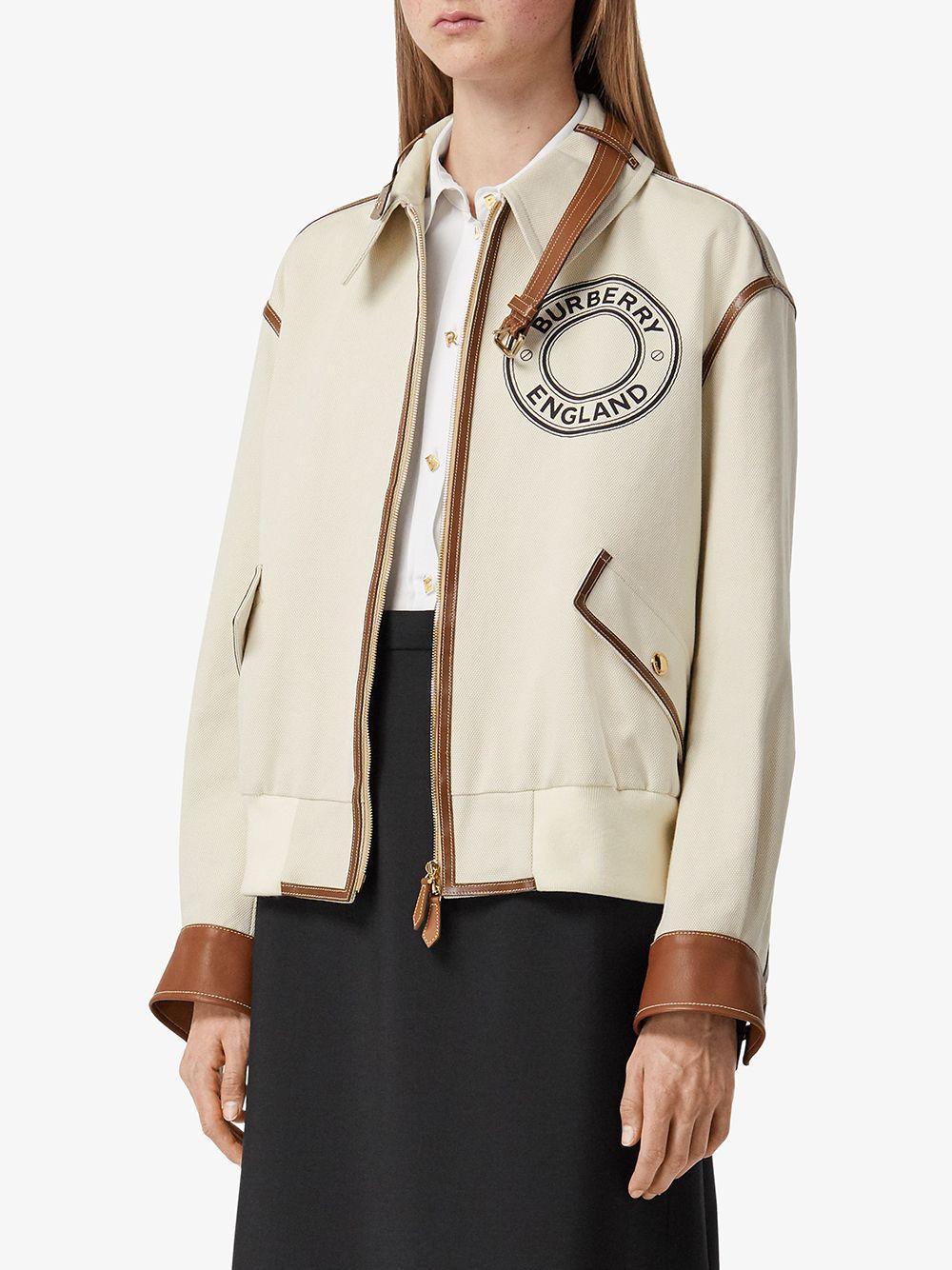 Burberry Logo Graphic Bomber Jacket in Natural | Lyst