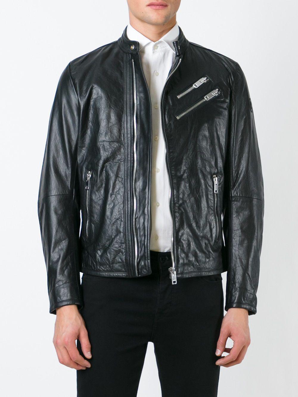 DIESEL Leather Wolf Rule Printed Lining Biker Jacket in Black for Men - Lyst