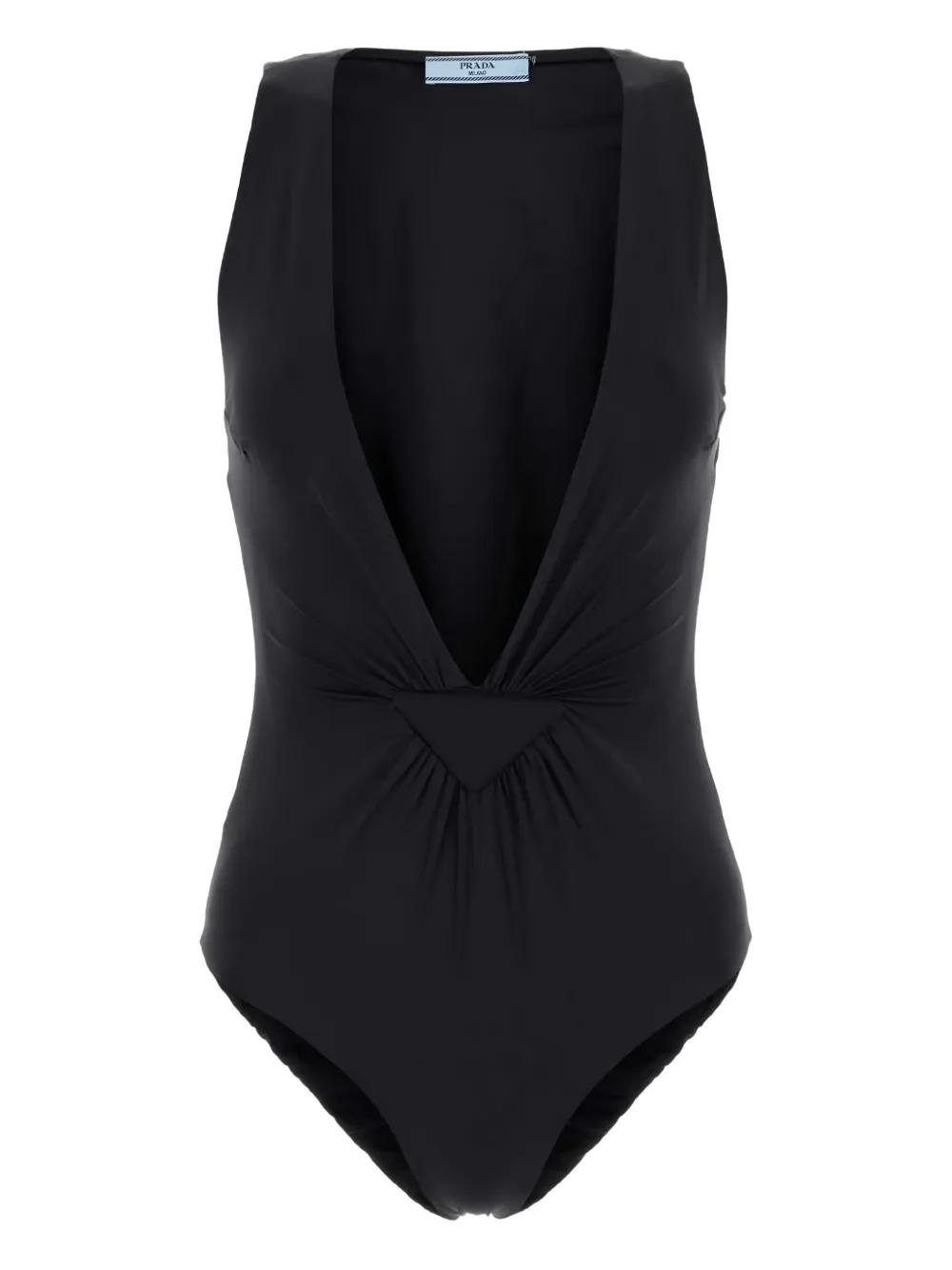 ワンピース水着 PRADA BLACK STRETCH NYLON SWIMSUIT Prada triangle-logo rhinestone-embellished Swimsuit | Black