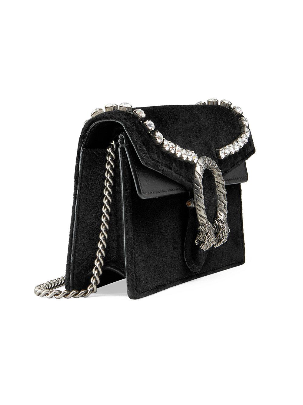 Gucci Dionysus Mini Velvet Wallet On A Chain in Black - Lyst