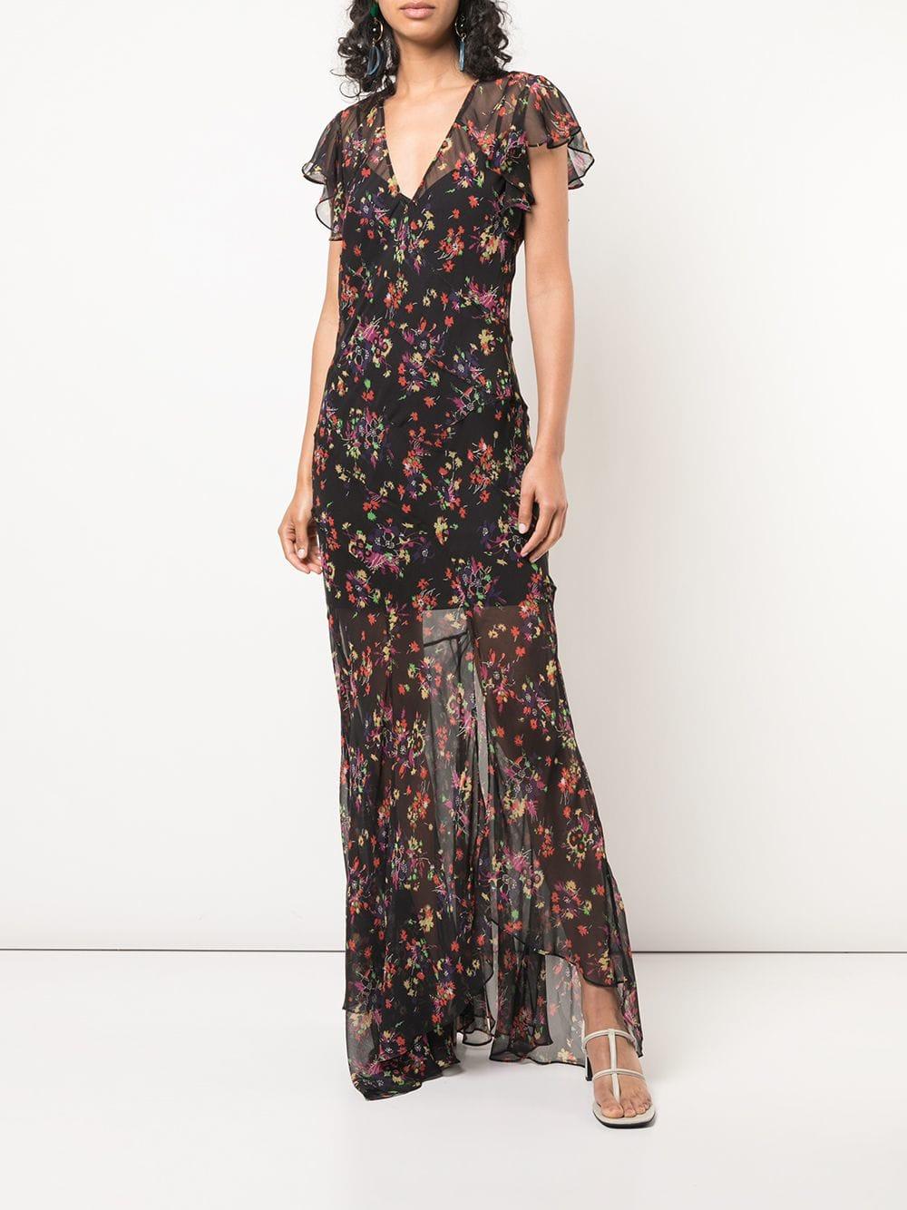 Veronica Beard Silk Floral Print Long Dress in Black Lyst