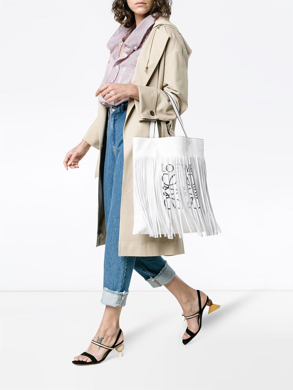 Loewe White Vertical Fringe Leather Tote Lyst UK