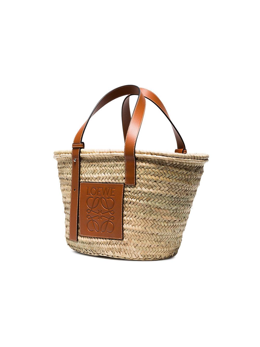 Loewe Logo Medium Raffia Basket Bag With Leather Trim | Lyst