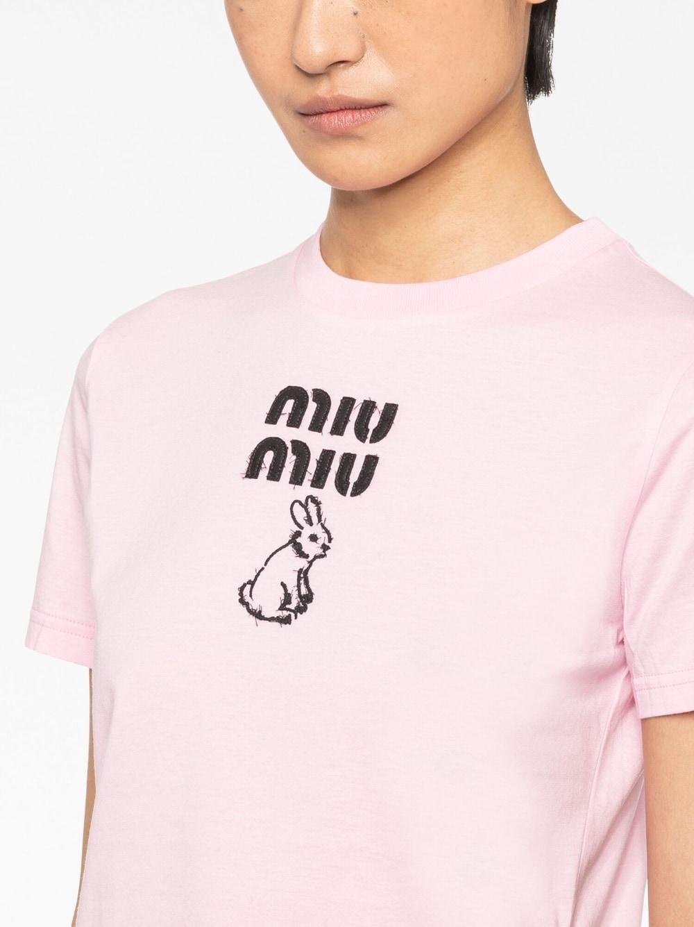 T-shirt con ricamo di Miu Miu in Rosa | Lyst