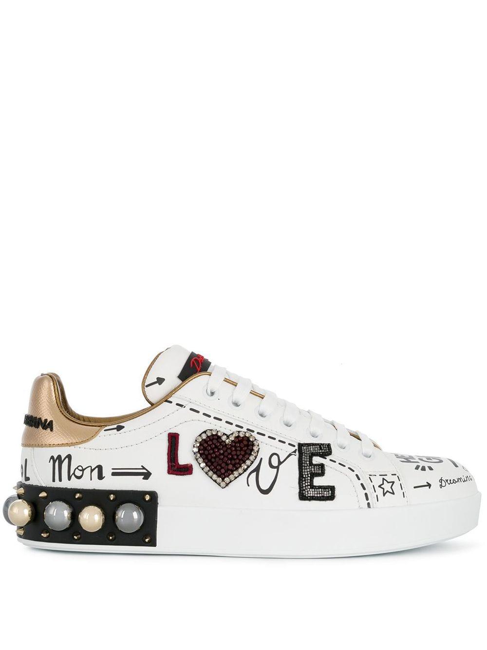 Dolce & Gabbana Leather Embroidered Appliqué Sneakers in White - Save 7 ...