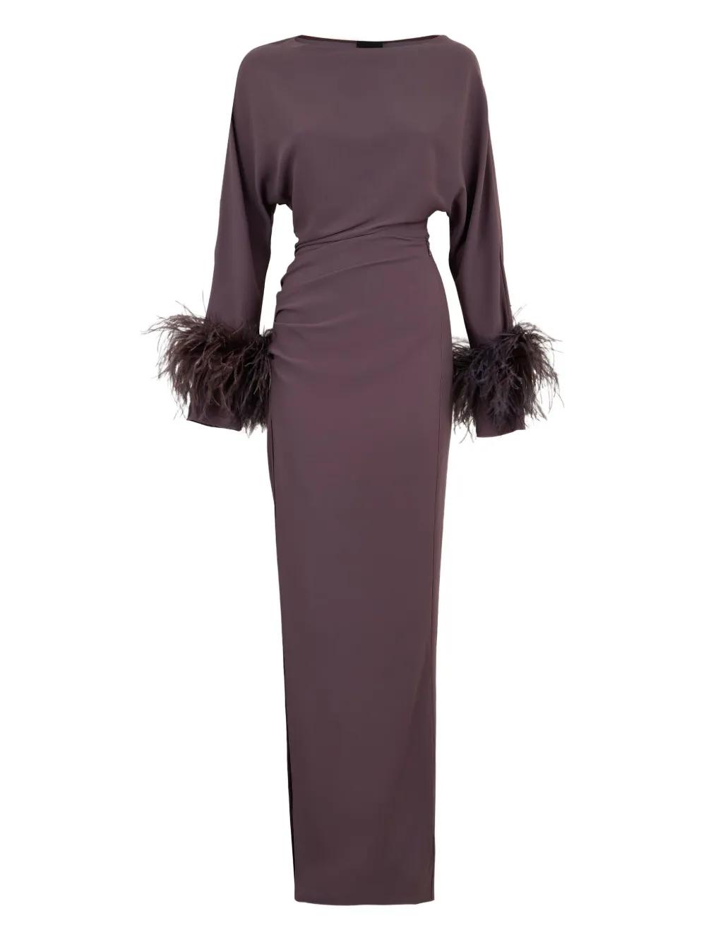LAPOINTE Feather-Trim Long-Sleeve Maxi Dress in Purple | Lyst