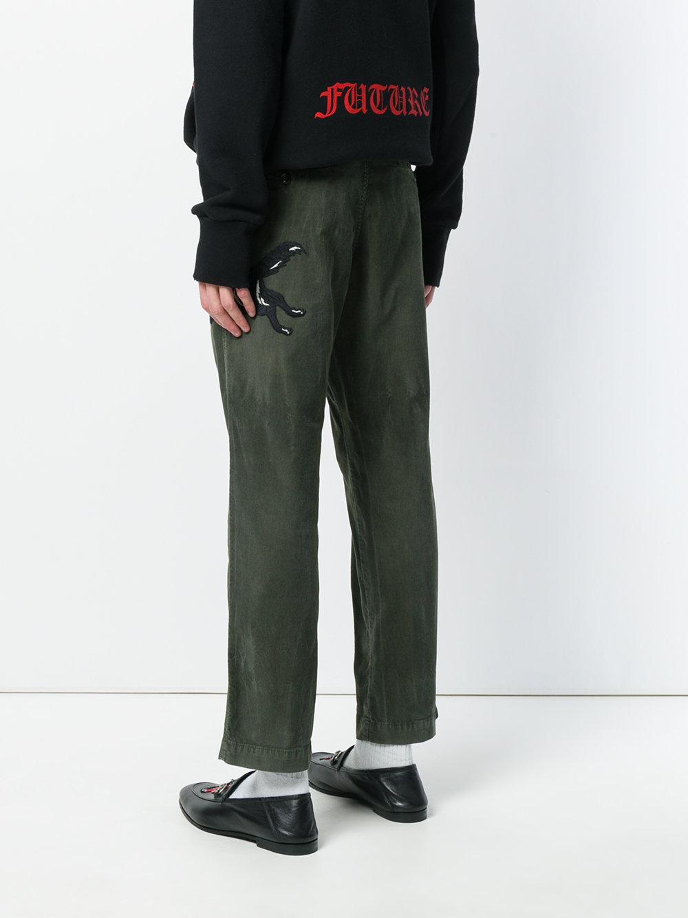 Gucci Wolf Embroidered Corduroy Trousers in Green for Men - Lyst