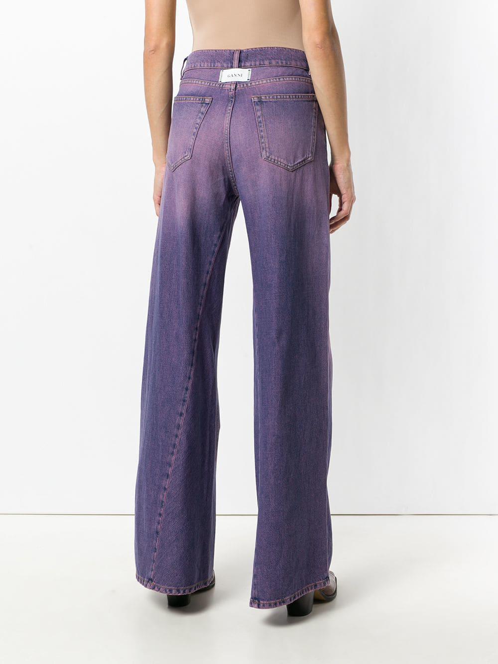 Ganni Two-tone Wide Leg Jeans in Purple | Lyst