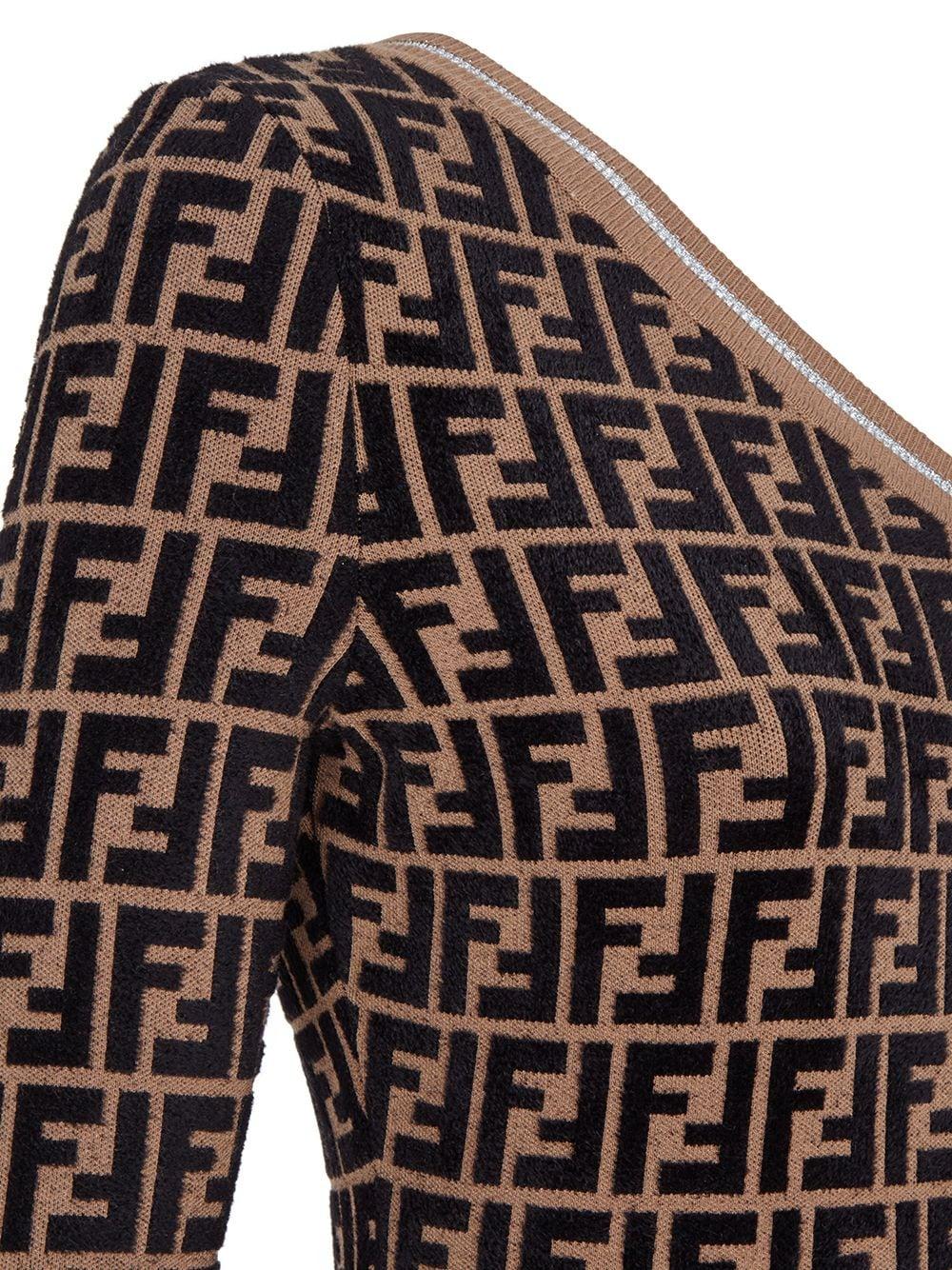 Fendi Prints On One shoulder Dress in Brown Lyst