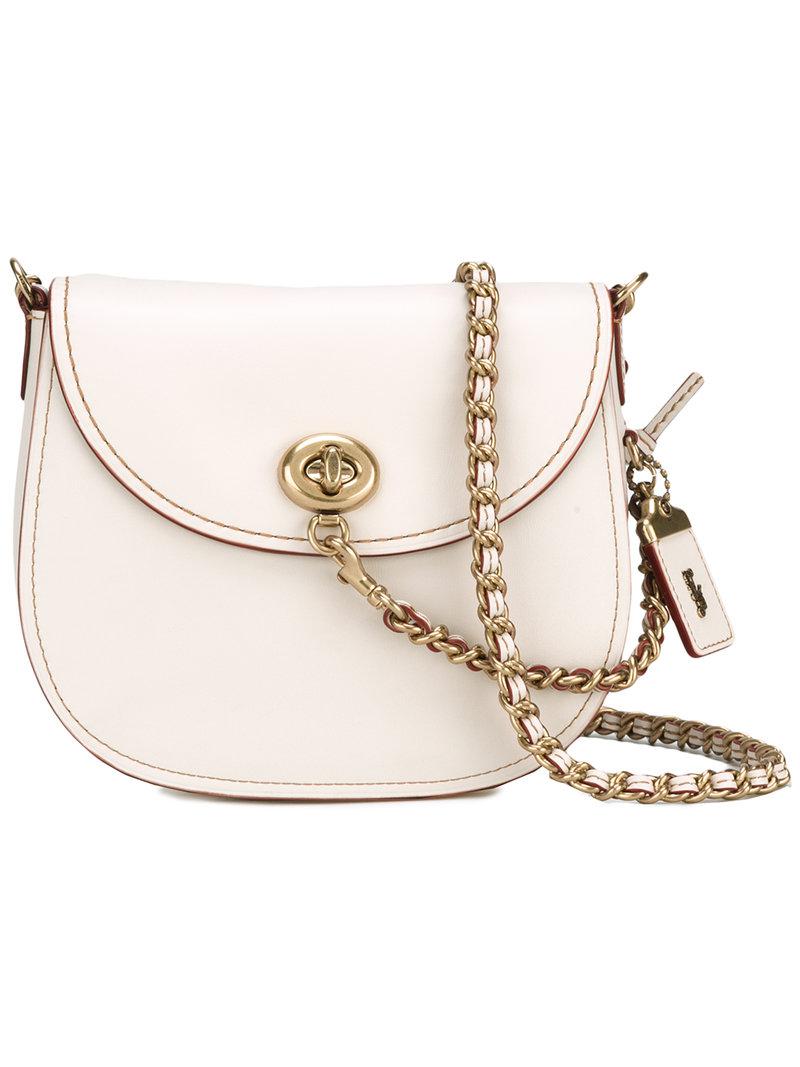 COACH Leather Turnlock Saddle Bag in White - Lyst