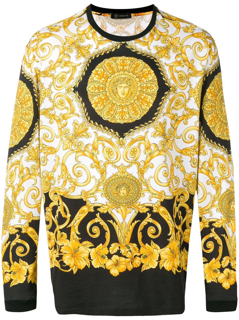 Versace Cotton Hibiscus Print Long-sleeve T-shirt in Yellow for Men - Lyst