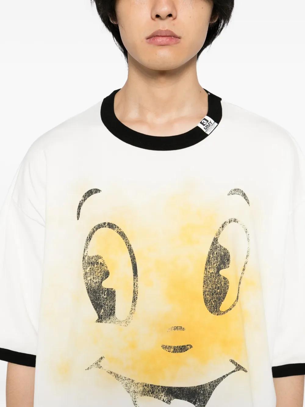 Maison Mihara Yasuhiro Happy Face Printed Ringer T-Shirt in White