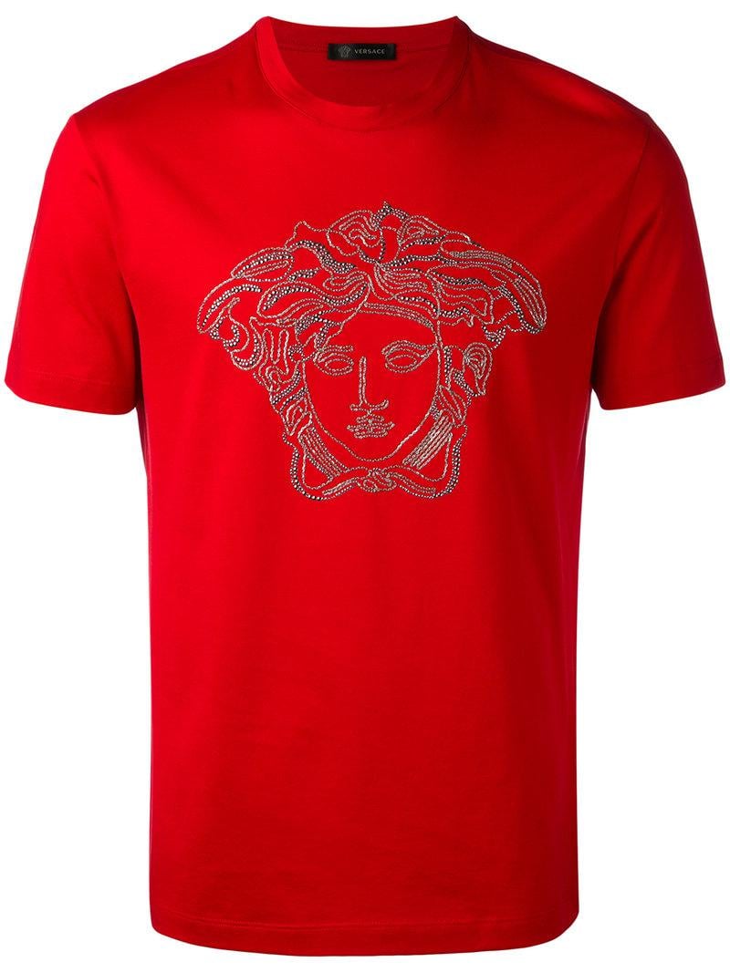 Lyst - Versace Medusa Head Swarovski T-shirt in Red for Men