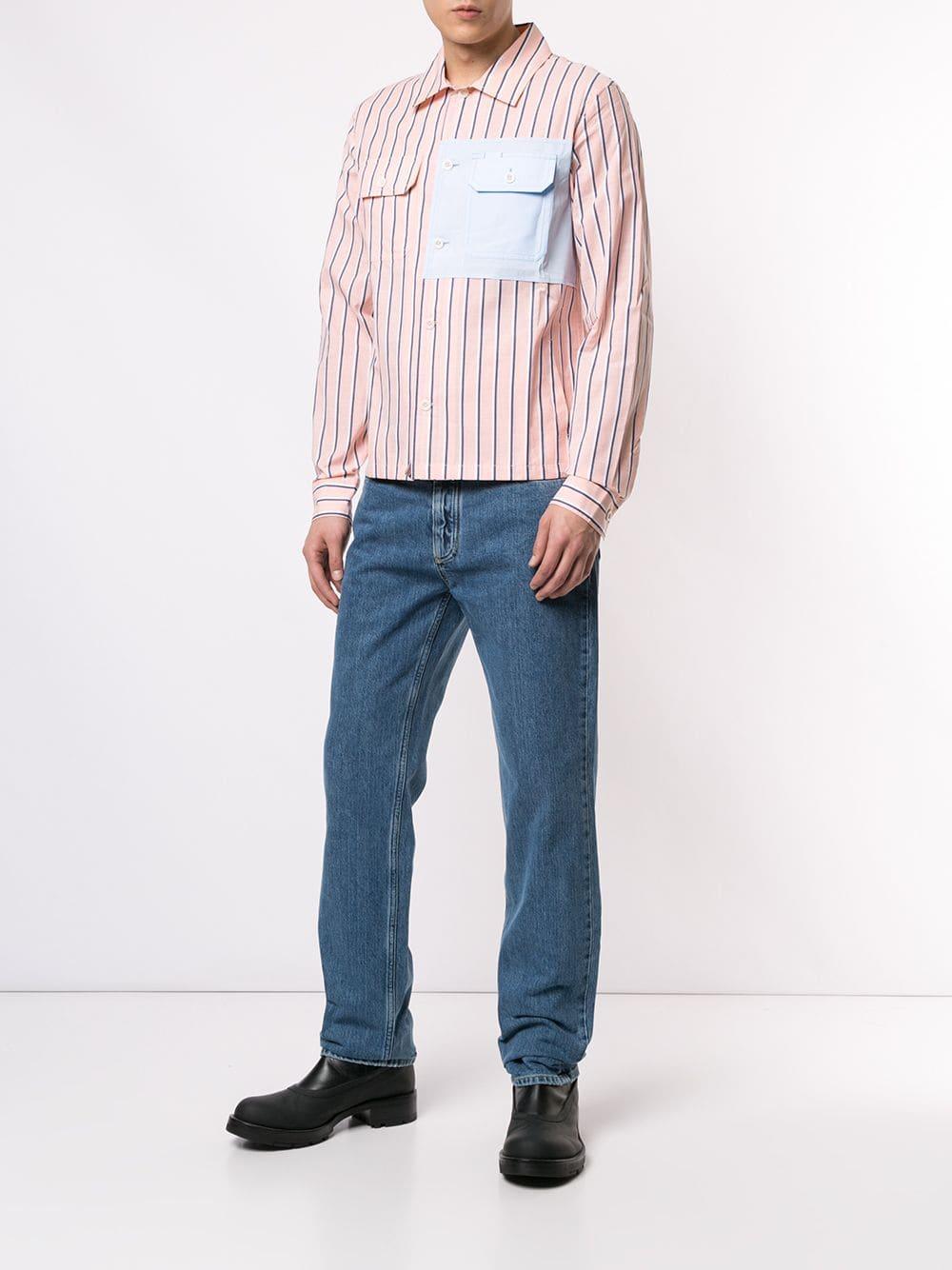 Maison Margiela Cotton Striped Patch Shirt in Pink for Men - Lyst