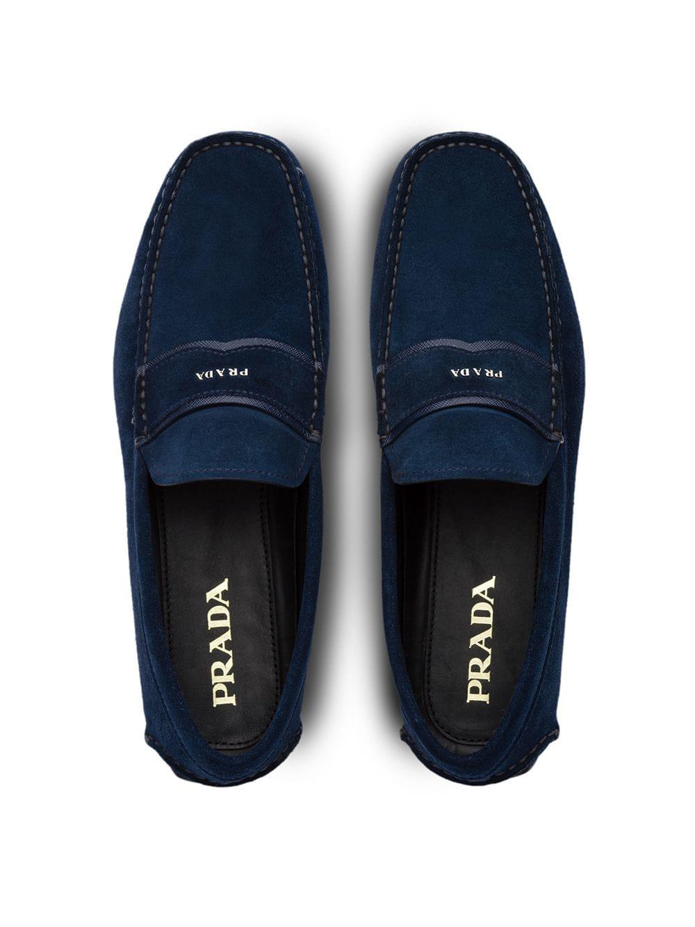 blue suede driving mocs