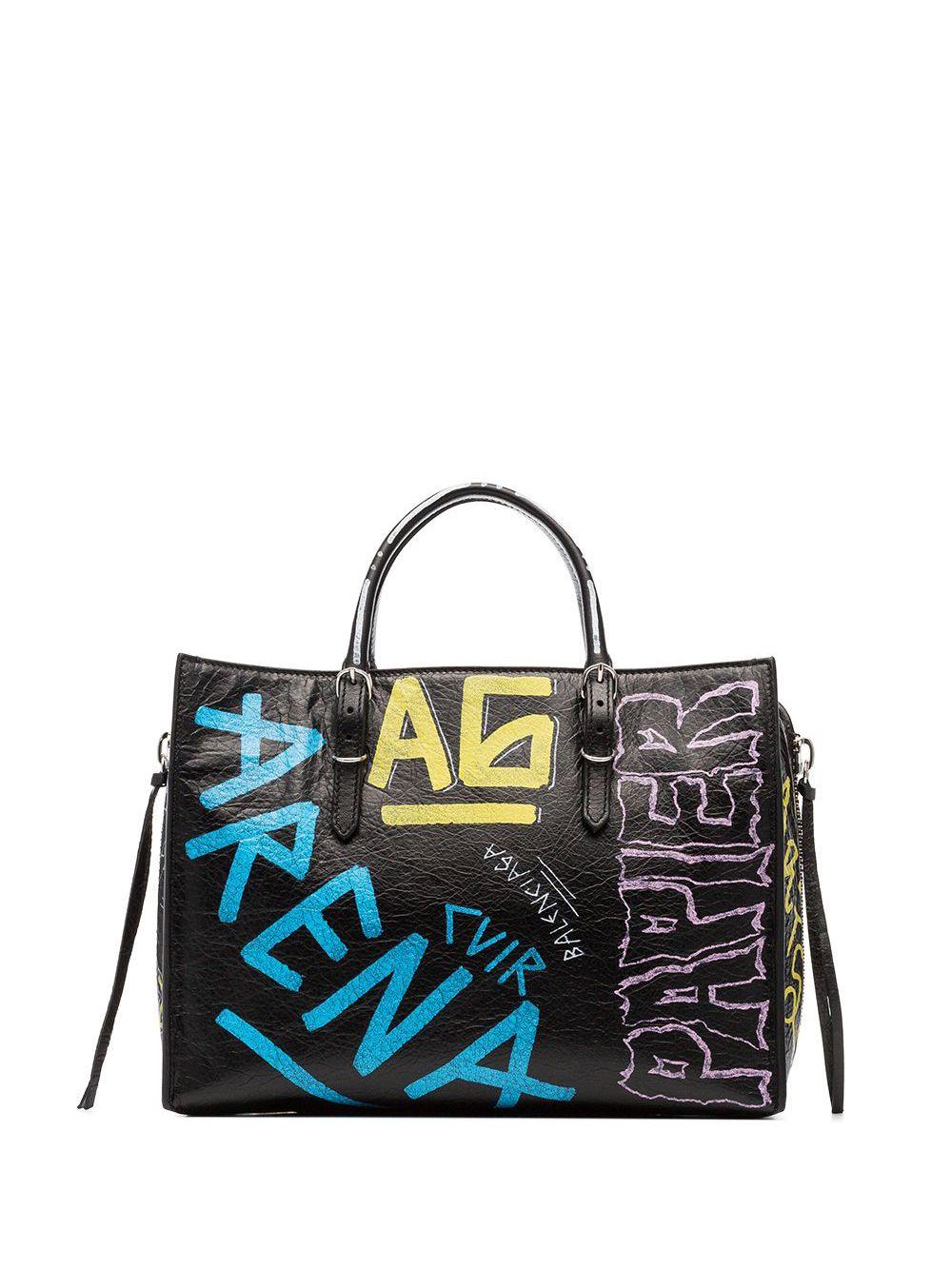 Balenciaga Papier A6 Zip Around Graffiti Tote Bag in Black | Lyst