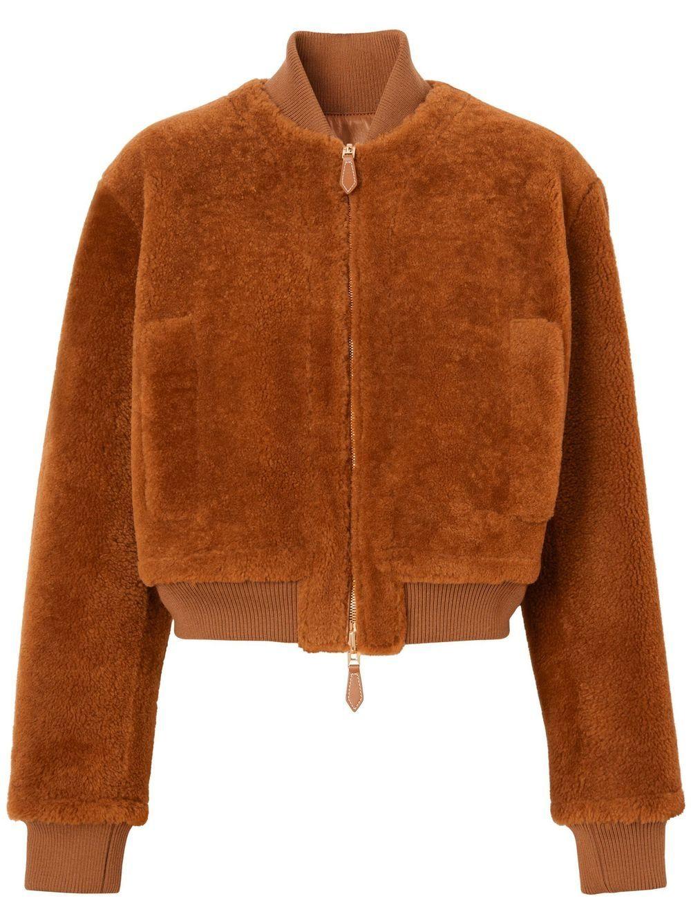 Burberry Shearling Bomber Jacket in Brown | Lyst