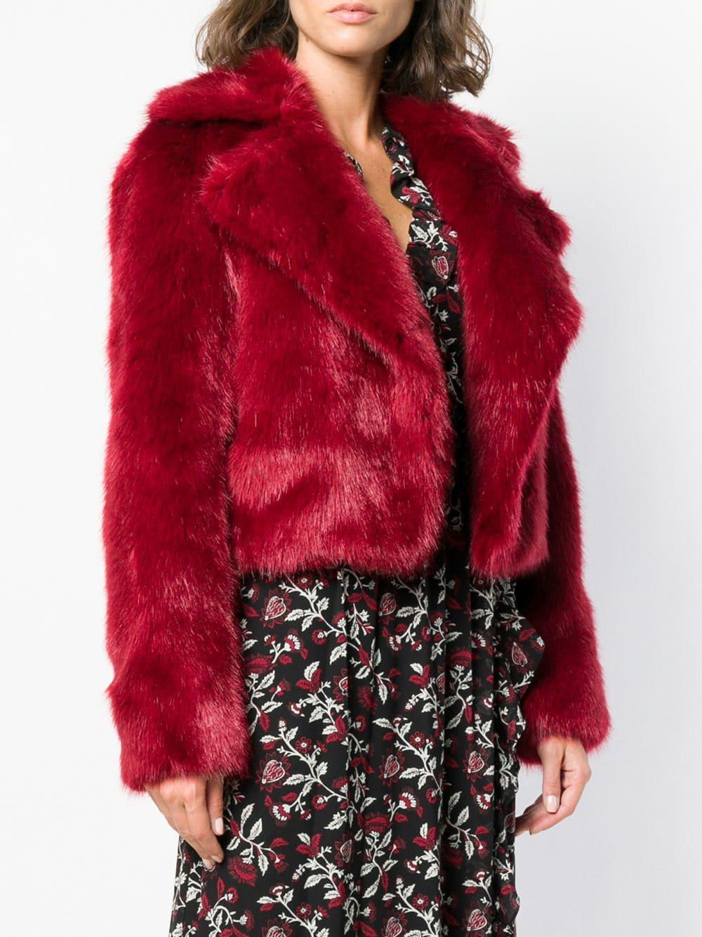 MICHAEL Michael Kors Cropped Faux Fur Jacket in Red | Lyst UK