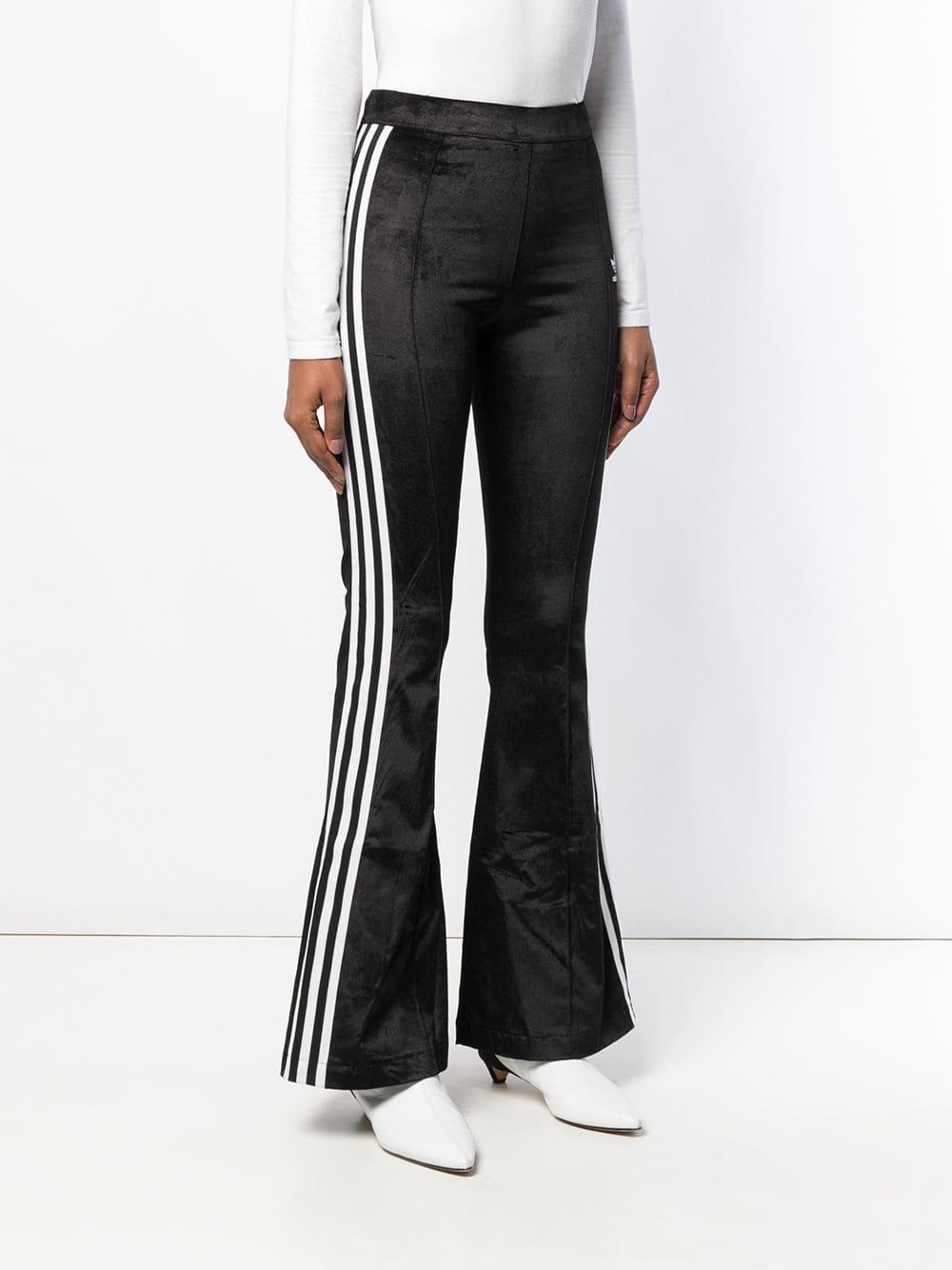 adidas Cotton Flared Track Trousers in Black - Lyst