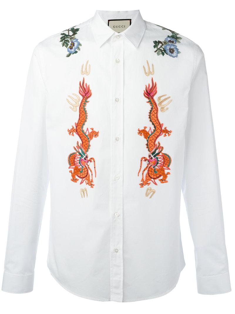 Gucci Cotton Duke Embroidered Shirt in White for Men | Lyst