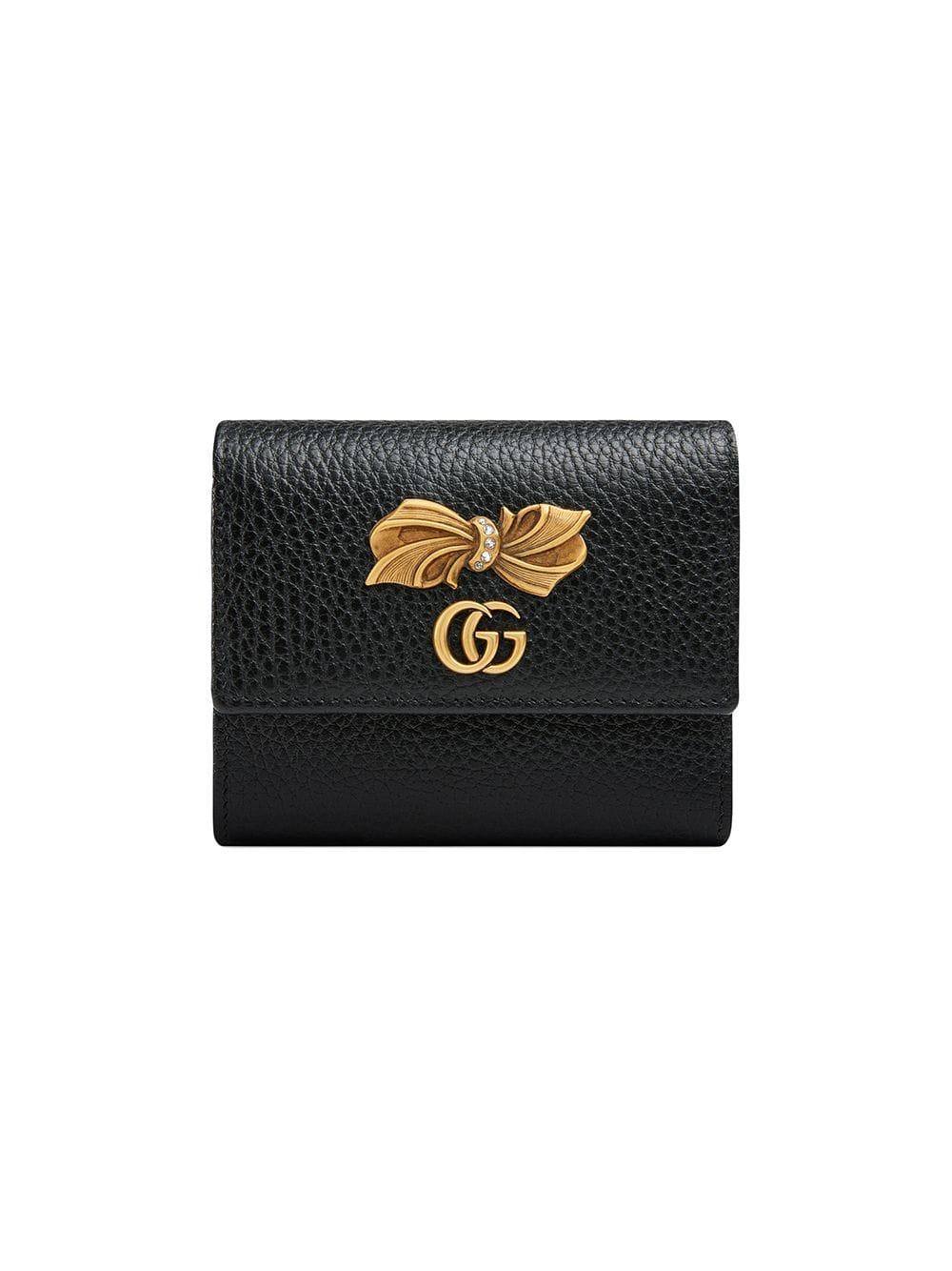 Gucci Leather Wallet With Bow in Black 