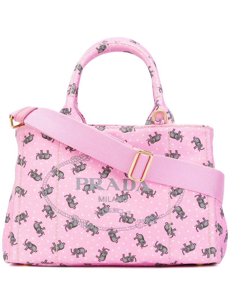 Prada - Elephants Print Tote - Women - Cotton - One Size in Pink