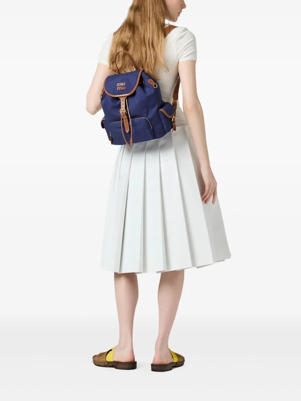 Miu Miu Logo-Lettering Backpack in Blue | Lyst