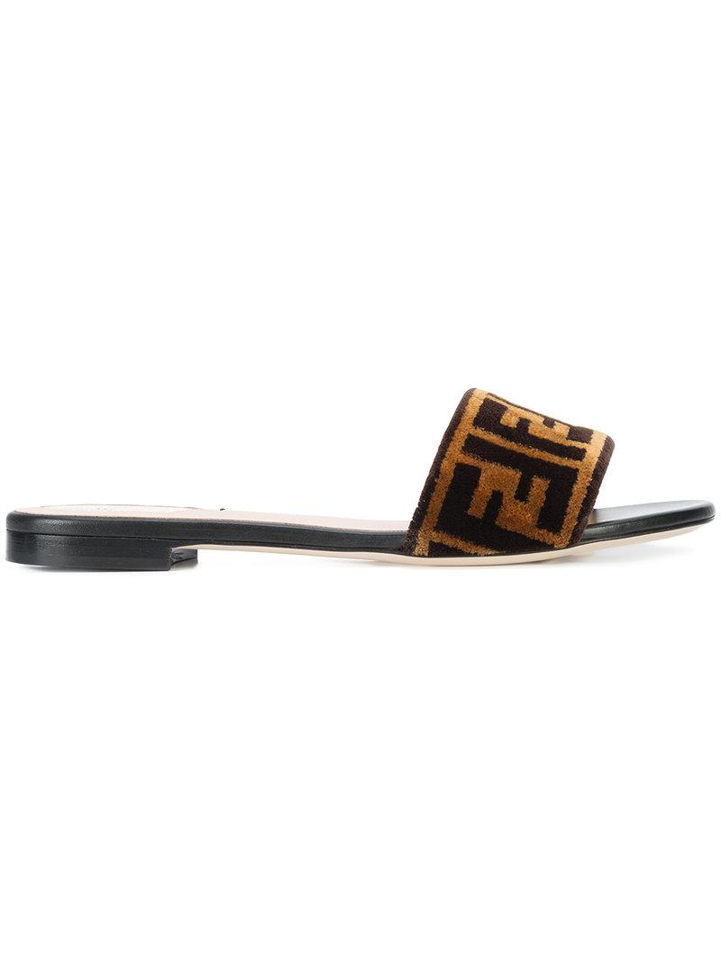 Fendi Silk Ff Logo Slider Sandals in 