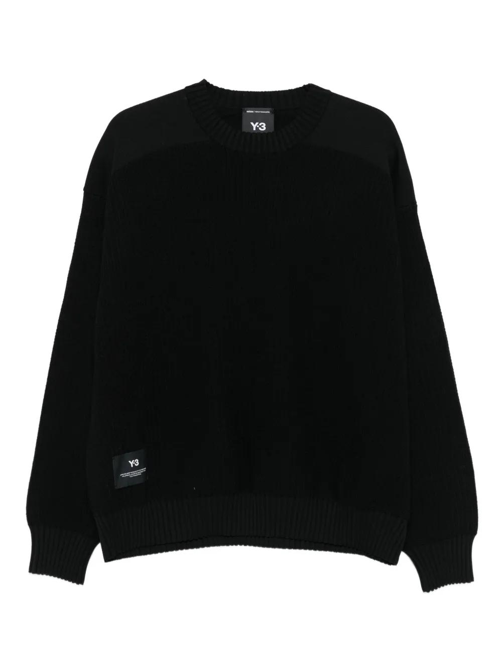 スウェット・トレーナー Y-3 black recycled polyester sweater with embroidered logo Y-3 Black Recycled Polyester Sweater With Embroidered Logo Y-3