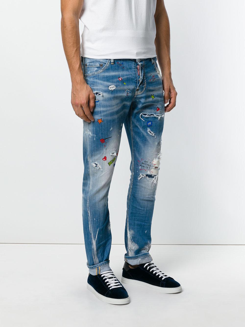 DSquared² Denim Sexy Twist Paint Splatter Jeans in Blue for Men - Lyst