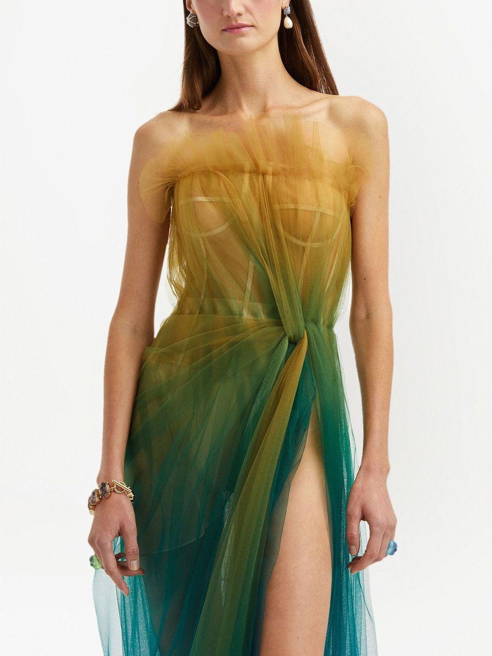 Oscar de la Renta Slit-detail Gathered Evening Gown in Green | Lyst