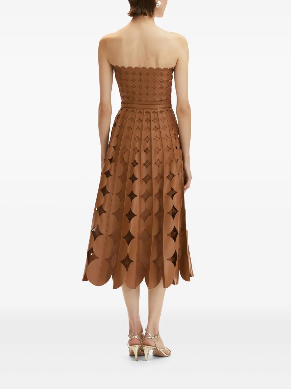 Oscar de la Renta Cut-Out Leather Midi Dress in Brown | Lyst Oscar de la Renta Cut-Out Leather Midi Dress in Brown | Lyst