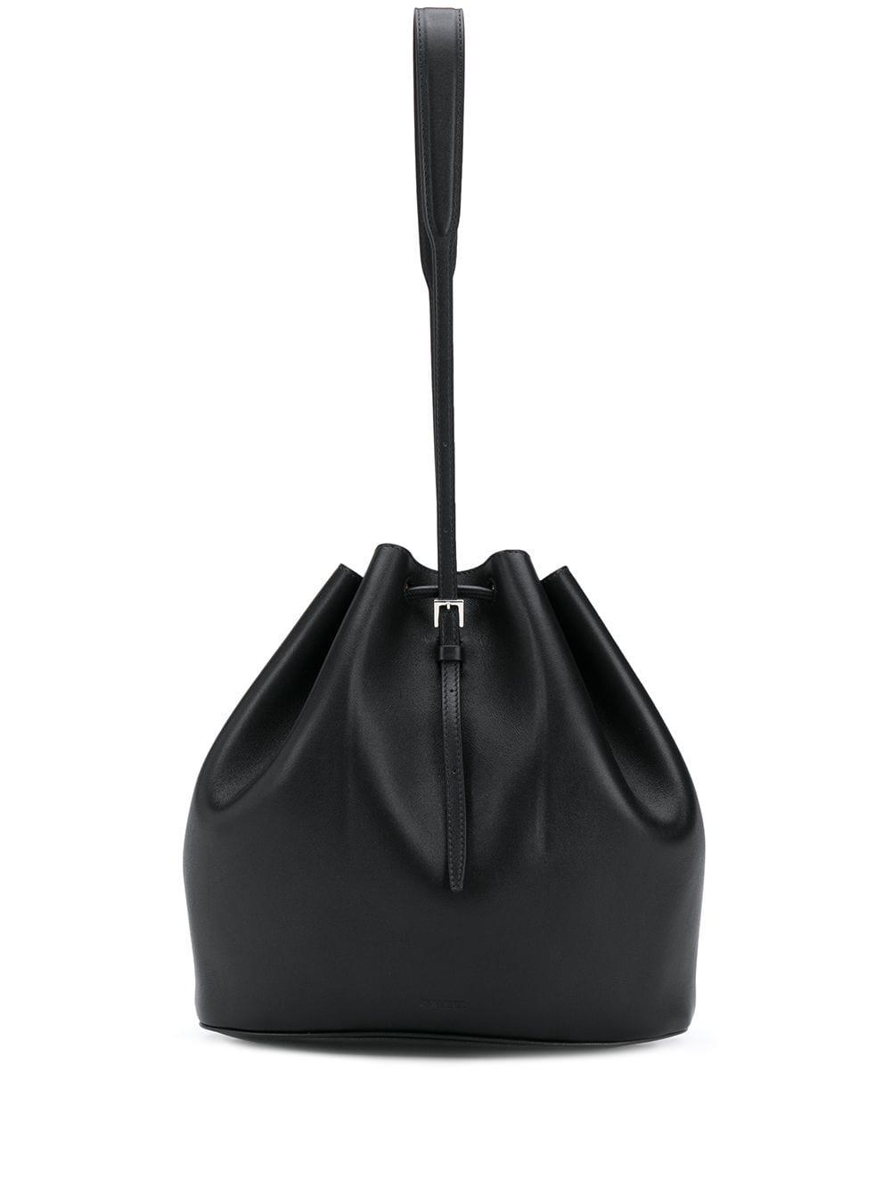 Jil Sander Leather Drawstring Bucket Bag in Black | Lyst