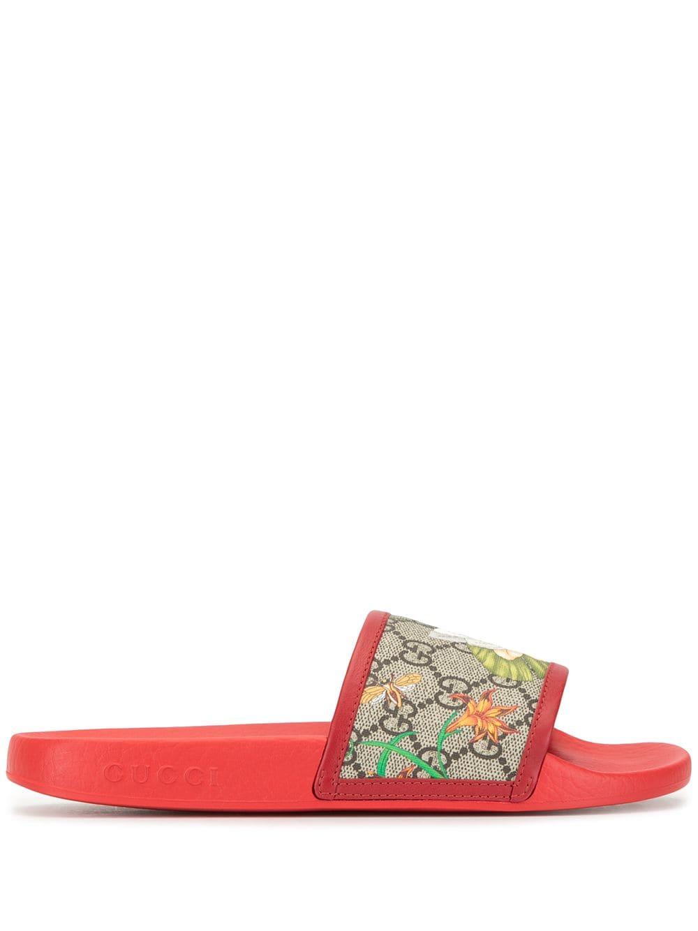 Gucci GG Flora Print Slides in Red | Lyst
